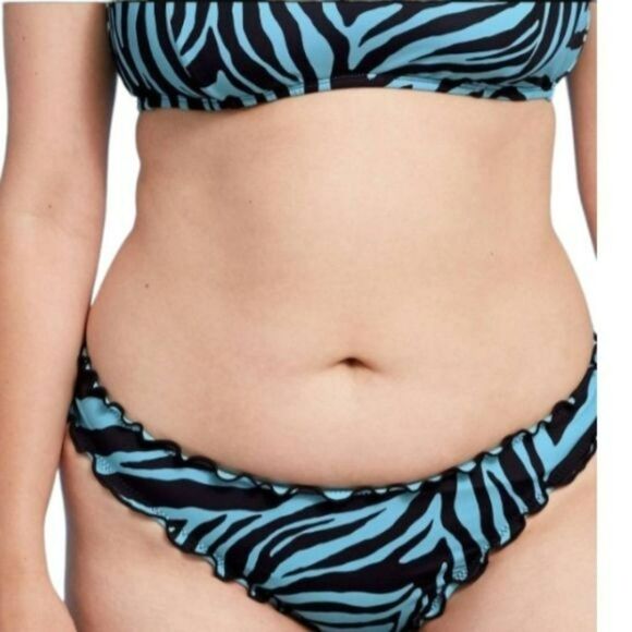 Shade And Shore Blue Black Zebra Print Swim Bikini Set Two Piece Size M - Picture 5 of 13